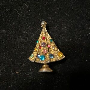 Hollycraft Multi-Colored Rhinestone Christmas Tree Brooch